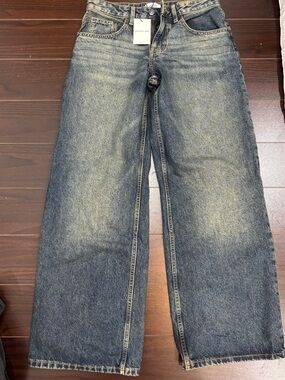 Motel Rocks Low Rise Roomy Jeans in Dirty Green W26 L32